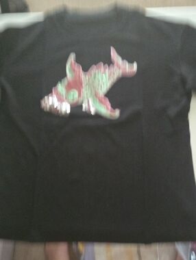 Sequin Shark Short Sleeve Tee in Black with Pink & Mint Accents